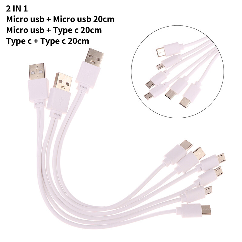 Xiaodage💕 1Pc 2 in 1 USB Male to Micro USB Type-C Splitter Data Transfer Charging Cable for for Android Smartphones Tablet Dual Micro USB