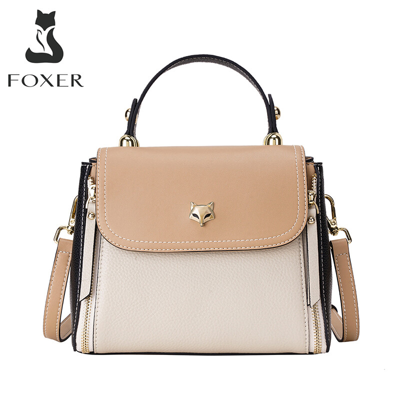 FOXER Women's Genuine Leather Shoulder Bags Crossbody Handbags Fashion Cross Body Purse Large Capacity Chic Totes Ladies Bag