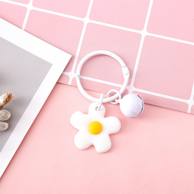 Cute INS Style Flower Keychain Iron Ring Pendant Bag Accessories With Bell