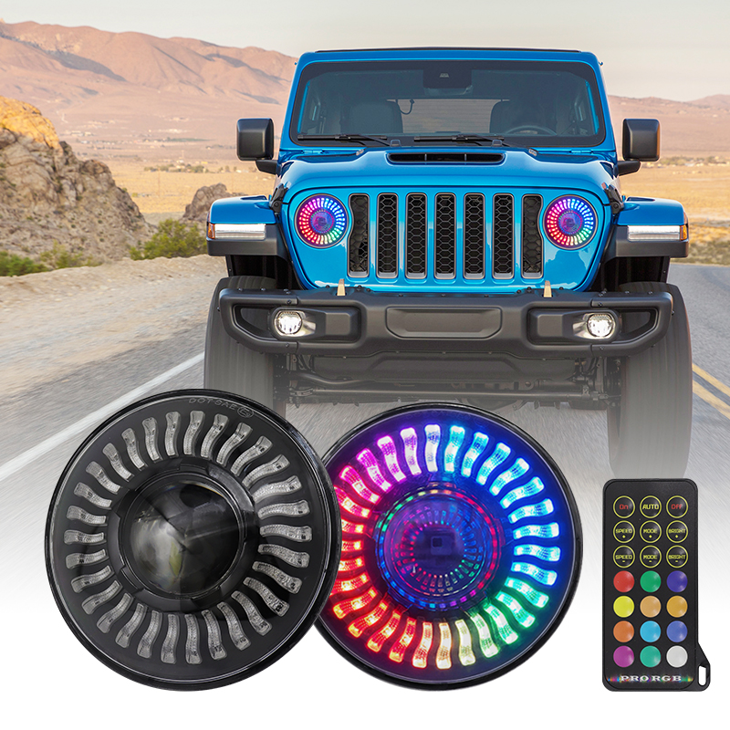 7 inch led headlight hi/lo beam rgb car led lights for jeep wrangler motorcycles suv truck pickup offroad 12v 24v