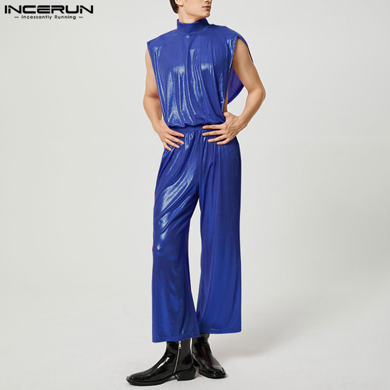 Medussa INCERUN กางเกงเอี๊ยมขากว้างแขนกุดสำหรับผู้ชาย Backless Cape ...