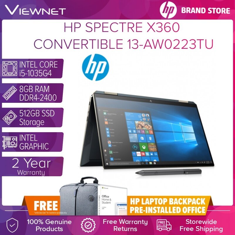 HP Spectre x360 Convertible 13-aw0223TU / 13-aw0224TU i5-1035G4/13.3 FHD BV+ARLEDUWVA1000bentPVCYNWBZ/8GB/512GB SSD/UMA/W10 Home FREE PRE-INSTALLED OFFICE Malaysia