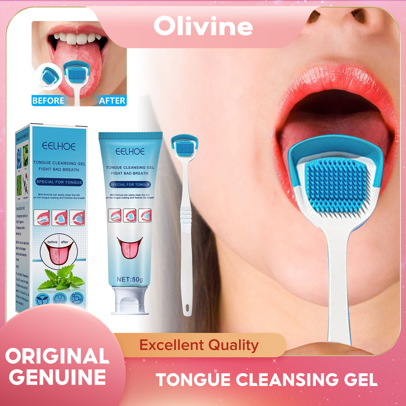EELHOE Tongue Cleaning Gel with Brush Cleaning Artifact Oral Care To Remove Odor and Fresh Breath Oral Care Removes Bad Odor Breath Freshener Tongue Coating Removing Cream For Dental Hygiene