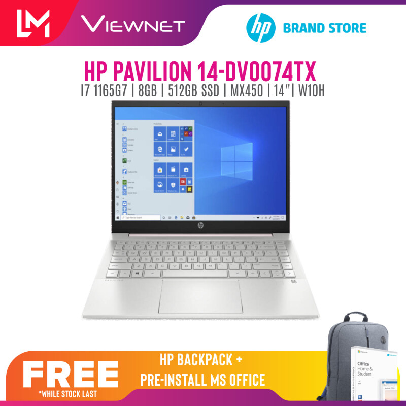 HP Pavilion Laptop 14-DV0073TX(Silver) /14-DV0074TX(Pink) /14-DV0075TX(Gold) (i7-1165G7/LCD 14 FHD/8GB/512GB SSD/ MX450 2GB/W10 Home) Malaysia