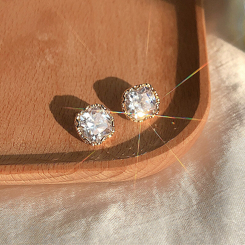 xyp Sterling Silver Needle Square Shiny Zircon Stud Earrings Small and Simple Female Internet-Famous Elegant Earrings Trendy Personality Wild Women's Earrings