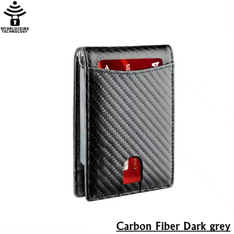 QuXis 2023 New's Minimalist Carbon Fiber Wallet For Men Slim Leather Bifold Front Pocket Wallets RFID Blocking Money Clip Credit Card Holder With 7 Card Slots