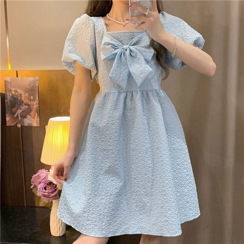 Duohanzi square neck white bowknot dress women's dress
