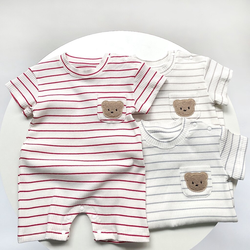 Summer Baby Short Sleeve Bodysuit Stripe Three color Baby Pullover Romper Thin Newborn Jumpsuit