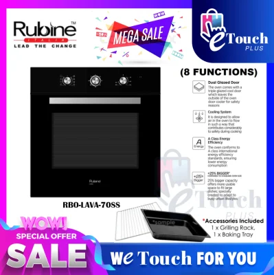 Rubine Built-In Oven 8 Cooking Functions with 70 Liter Stainless Steel & Full Glass Oven [ RBO-LAVA-70SS ]