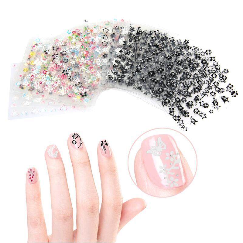 TINKSKY 50 Tờ Thiết Kế 3D Màu Hỗn Hợp Mẹo Tự Dính Nail Art Dán Đề Can Mẹo Nail Trang Trí (Màu Sắc & Hoa Văn Ngẫu Nhiên)