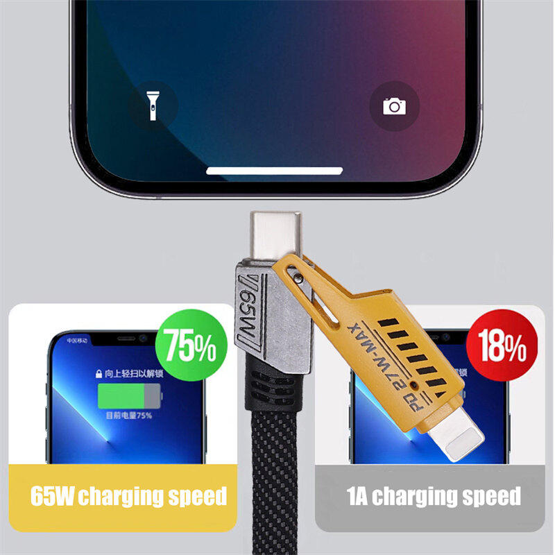 Cáp sạc điện thoại di động 4 trong 1 cáp USB sạc siêu nhanh Cáp dữ liệu pd27w sạc kép Type-C cho điện thoại Huawei MP4