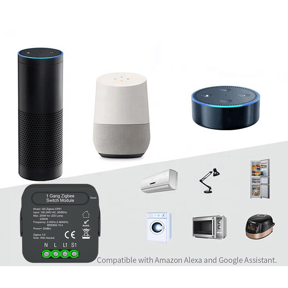 KKmoon QS-Zigbee-CP01 Tuya ZigBee Intelligent Switch Module Intelligent Home Switch Conversion Module 1 Gang Switch Module Device Sharing Timing Function Mobilephone APP Remotes Control for Alexa Google Home Voice Control Used with Gate-way