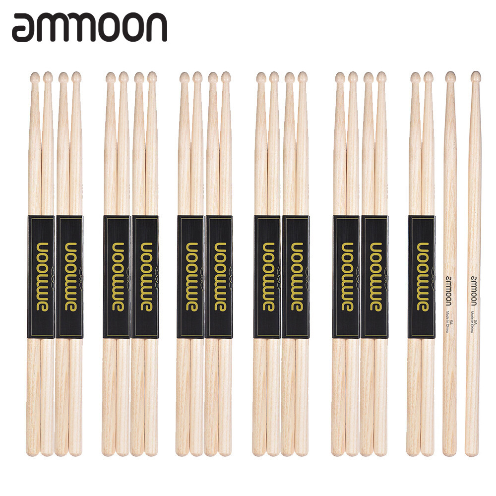 [ammoon]12 Pairs of 5A Wooden Drumsticks Drum Sticks Fraxinus Mandshurica Wood