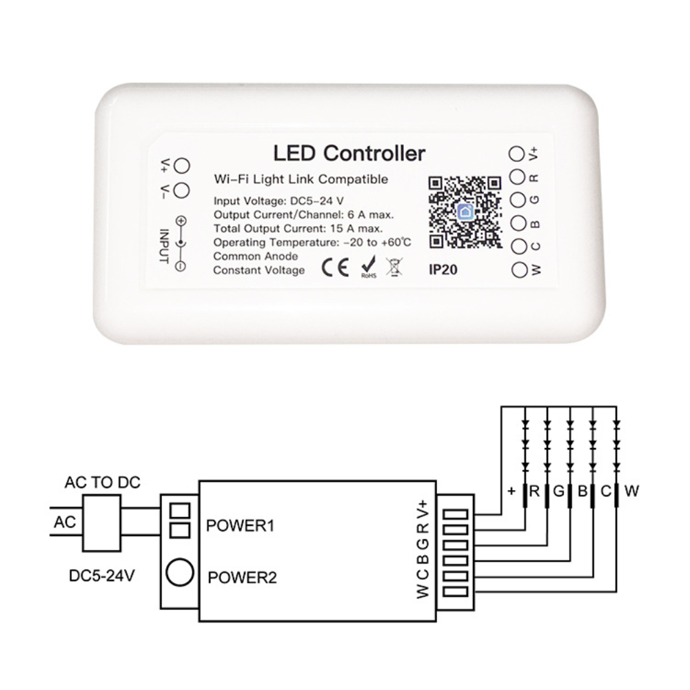 Wuli [Fast Delivery] Tuya wifi RGB+CCT LED Light Controller Control LED DC12-24V Controller Work