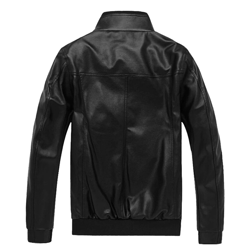 QBELY Men's Vintage Long Sleeve Casual Slim Stand Collar Coat Zippers Motorcycle Biker Leather Jacket