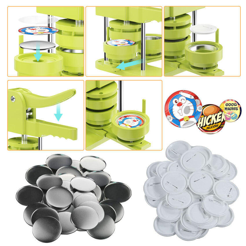 Nút làm cho máy cài đặt miễn phí 58mm DIY nút làm cho máy thiết lập, huy hiệu dập máy với miễn phí 100 cái nút nhựa và máy cắt tròn, hình ảnh và cuốn sách ma thuật