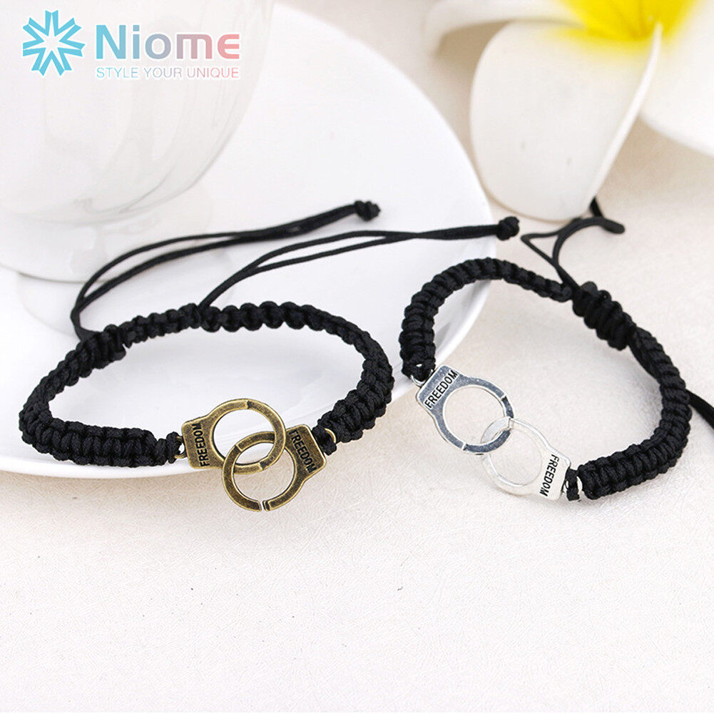 Niome Personality Couple Handcuffs Bracelet Handmade Simple Weaving Adjustable Bracelet Fashion Valentine's Day Gift For Men Women Lovers