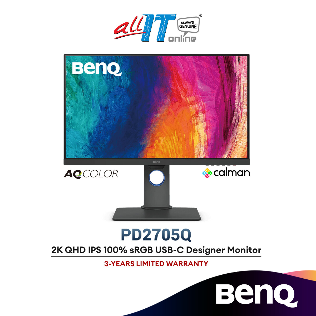 BenQ 27" PD2705Q 2K QHD IPS 60Hz 5ms sRGB 100% HDR10 USB-C Designer LED ...