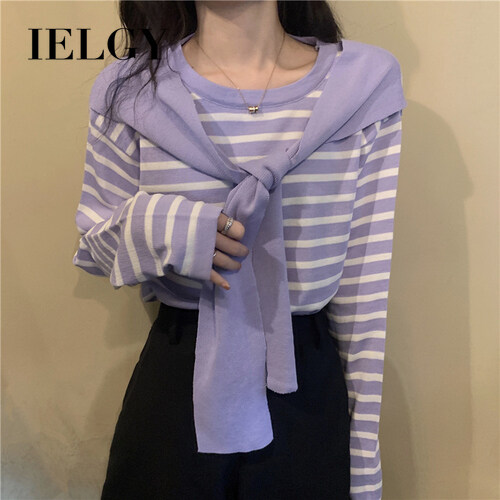 IELGY autumn Korean version loose and thin striped shawl all-match long-sleeved sweater tops women's trend