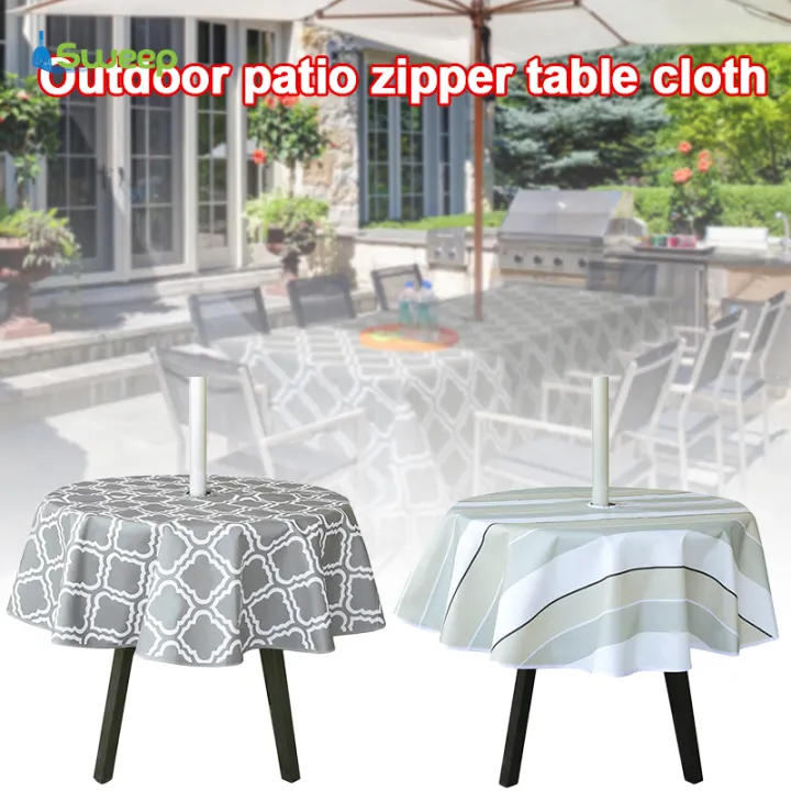 Zipper Waterproof Table Cover For Party, Patio Table Cover With Umbrella Hole Round