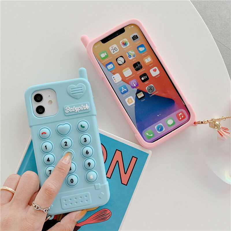 Colorful Retro Digital Button Happy Decompression Mobile Case for IPhone 14 Pro Max 13 Pro 14 12 Pro 11 Pro Max Soft Silicone Cover With Exquisite Pendant