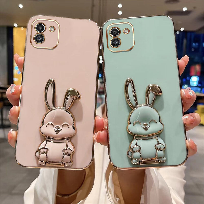 YBDดีไซน์ใหม่สำหรับ Samsung A03 A03 Core เคสแกนหรูหรา3D สเตอริโอขาตั้งกระต่ายไฟฟ้ายิ้มเคสโทรศัพท์เรียบแฟชั่นน่ารักเคสนิ่ม