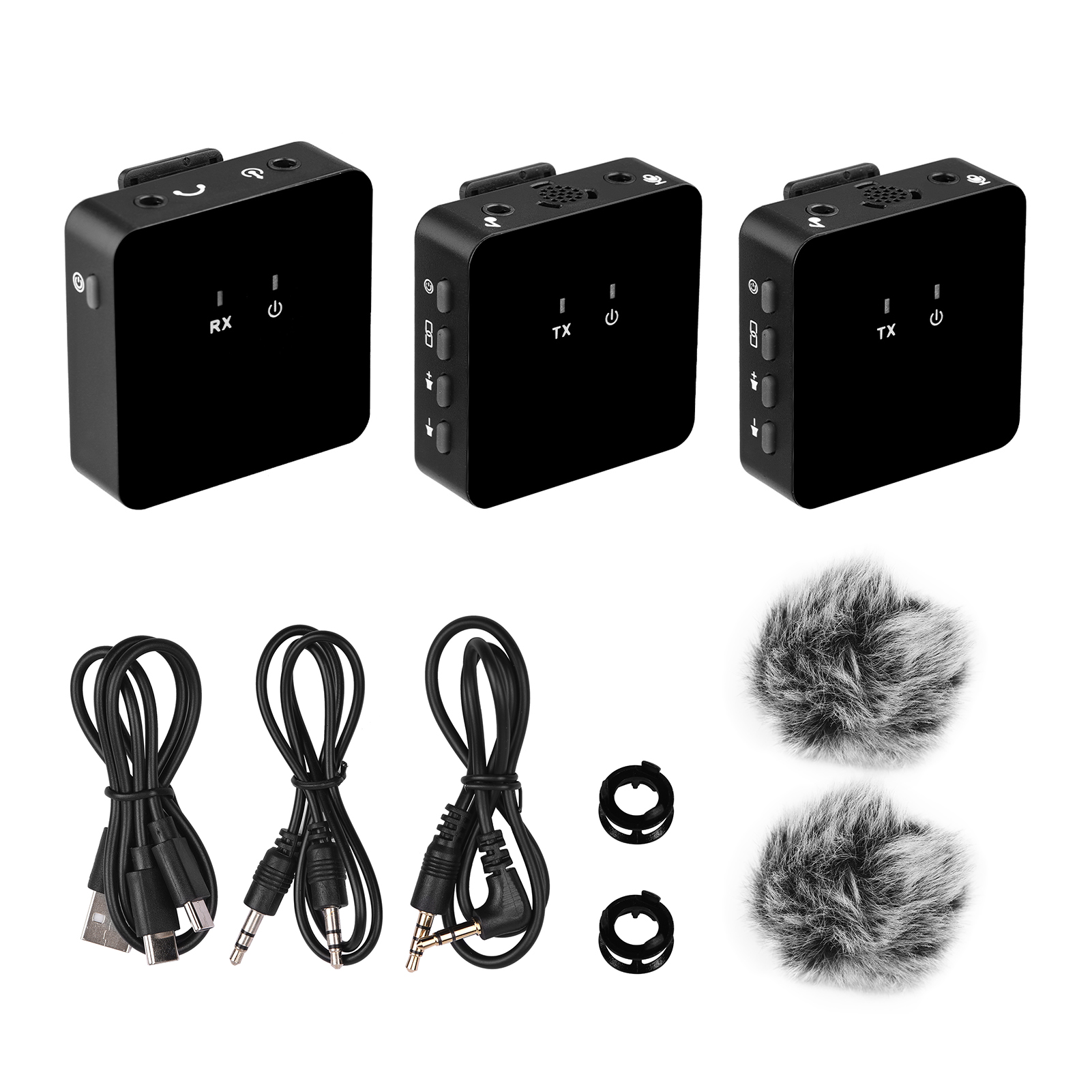 Wireless Lavalier Microphone UHF Wireless Lavalier Mic 2 Transmitters and Receiver with Clip Rechargeable Microphone with Windscreen for Interview Live Show Vlog Shooting Teaching Meeting Speech (Type 2)