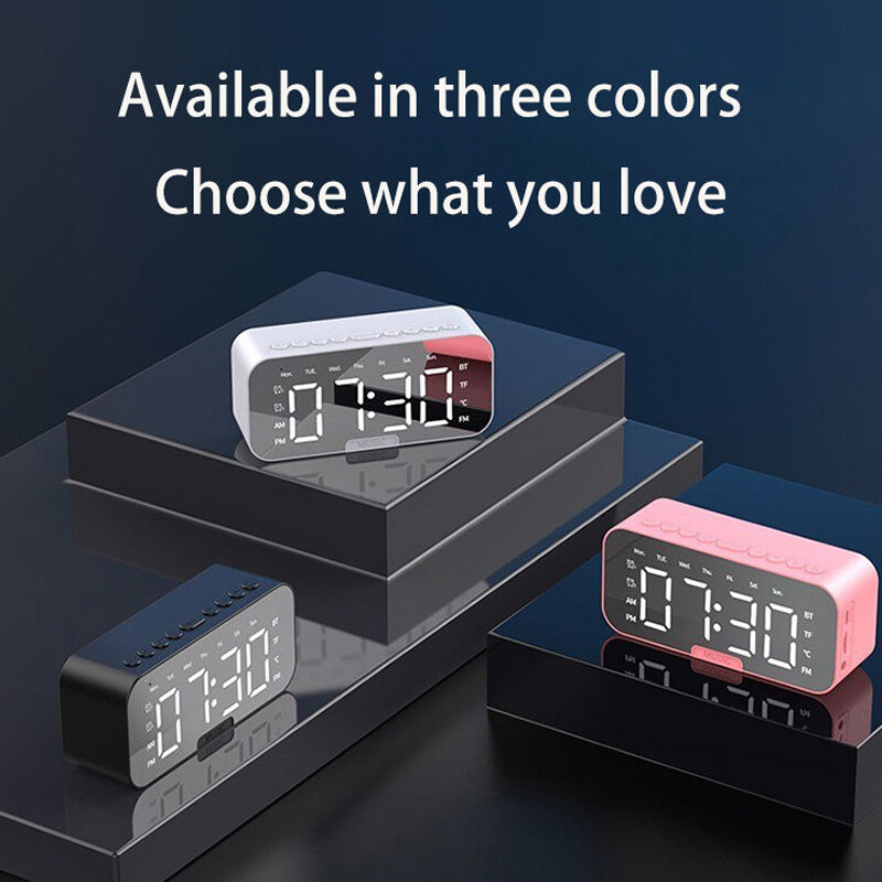 Desktop alarm clock, Bluetooth wireless audio, mini LED mirror digital clock, mobile phone speaker, gift, stereo sound effect