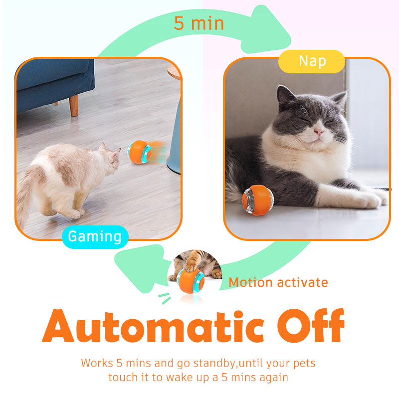 HamshMoc Automatic Cat Toy Interactive Cat Toy Ball USB Rechargeable Auto Moving Auto On Off with LED Light for Activity Indoor for Cats Kitten