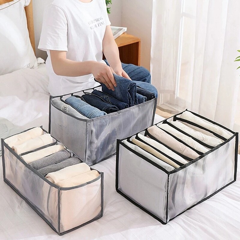 Hộp Đựng Đồ Có Ngăn Quần Jean Hộp Chia Ngăn Quần Áo Ngăn Kéo Lưới Tủ Quần Áo Ngăn Chia Ngăn Kéo Quần Xếp Chồng Hộp Xếp Đồ Gia Dụng Giặt Được