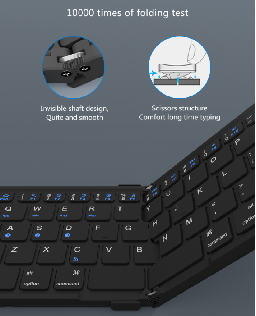 JOMAA Foldable Bluetooth Keyboard 3.0 Ultra Slim Folding Mini Rechargeable Keyboard for iPad Android Mac OS Laptop Tablet