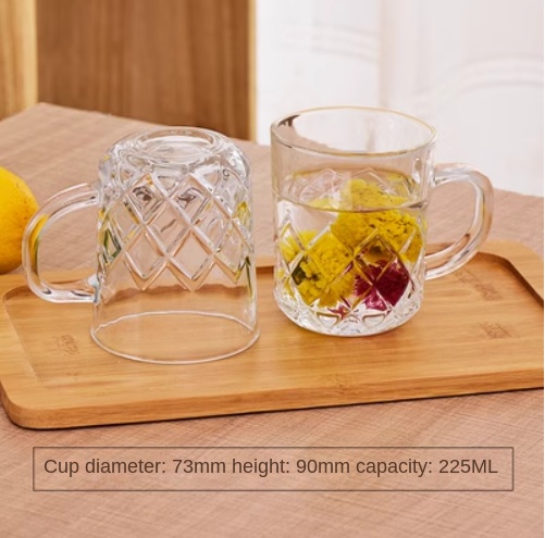Household floral tea cup set, thickened heat-resistant glass cup with handle, water cup, lead-free juice cup, milk cup, tea making cup