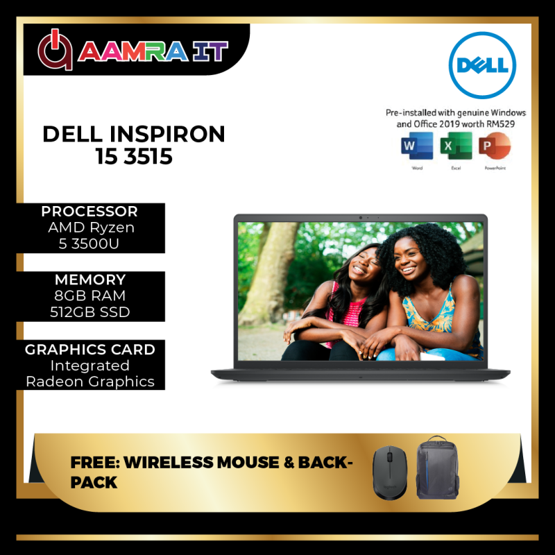 DELL INSPIRON 15 3515 (R5-3500U, 8GB RAM, 512GB SSD, 15.6 FHD, CARBON BLACK-W10, H&S) Malaysia