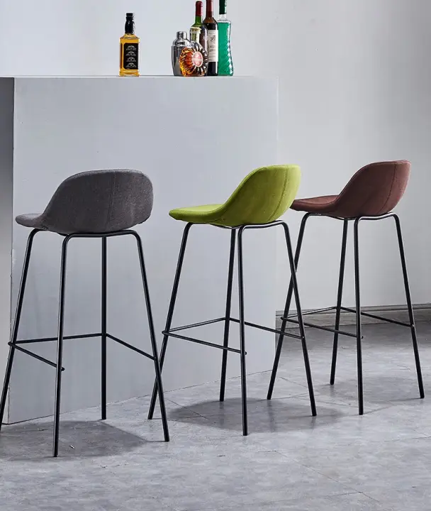 Zuo Dry Kitchen High Chair Bar Stool Iron Frame Fabric Seat Bar Stools With Grey Or Green Bar Chair 93cm Counter Height Barstools Seat Height 74cm Bar Chairs For