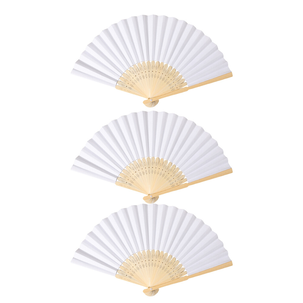 Blank White DIY Paper Bamboo Folding Decorative Fans Hand-painted Personalized Fan for Wedding Hand Practice Calligraphy Drawing