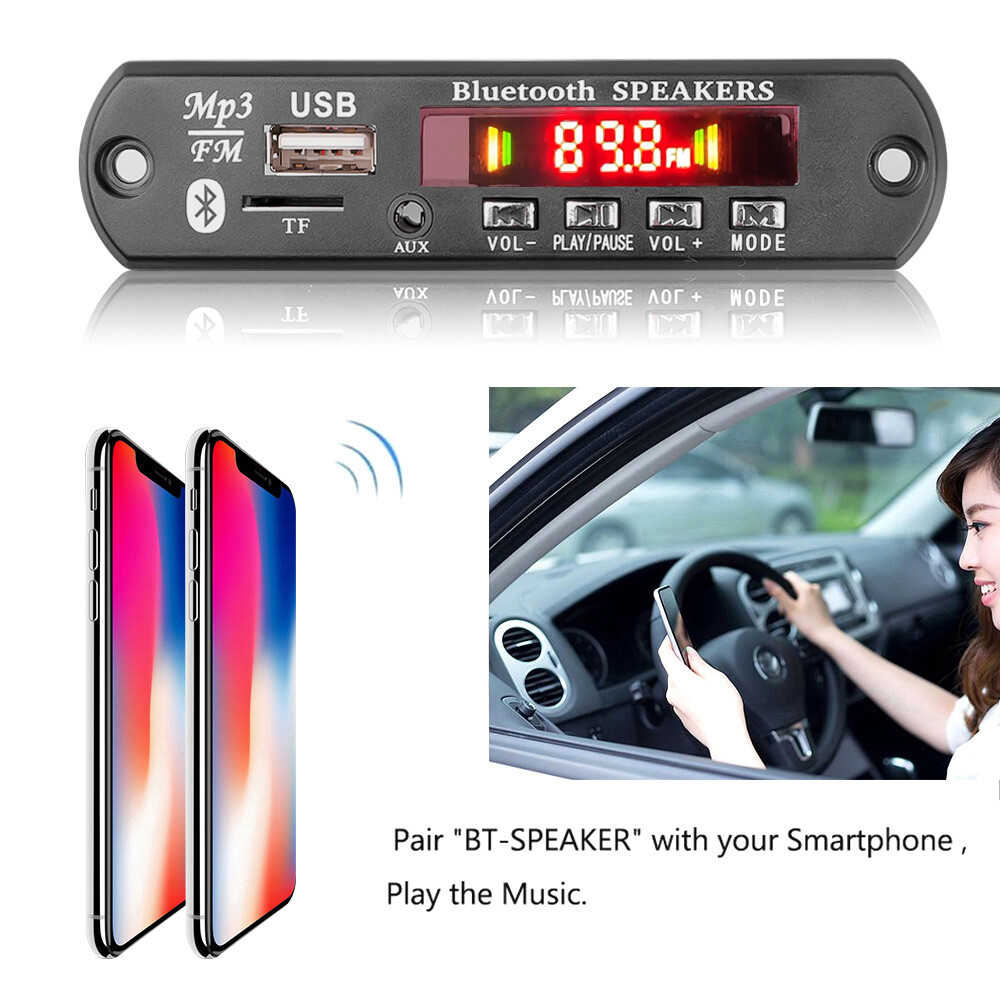 Bluetooth 5.0 MP3 Decoder Board 12V DC 2*40W FM TF USB AUX Handsfree Call And Record Recording Function Decoding Board Module