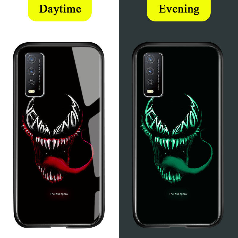 UCUC Case For VIVO Y12S casing VIVOy12S Luminous Marvel Phone Case For boys Superhero For man Captain America  Case Glow in Dark Tempered Glass Back Casing Cover