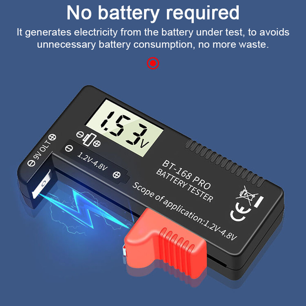 KKmoon 168 PRO Digital Display Universal Battery Tester Portable Battery Capacity Indicator Practical Battery Level Checker Voltage Meter Electric Quantity Monitor Detector for 9V 1.2V-4.8V Battery