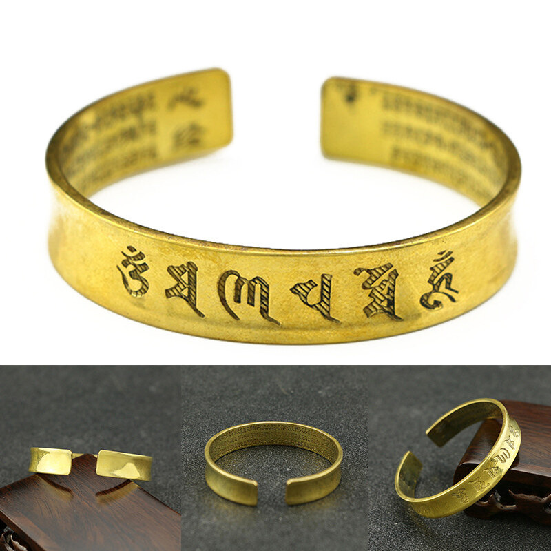 GTU Tibetan Style Brass Bangle Retro Opening Design Bracelet Hand Jewelry for Men Women