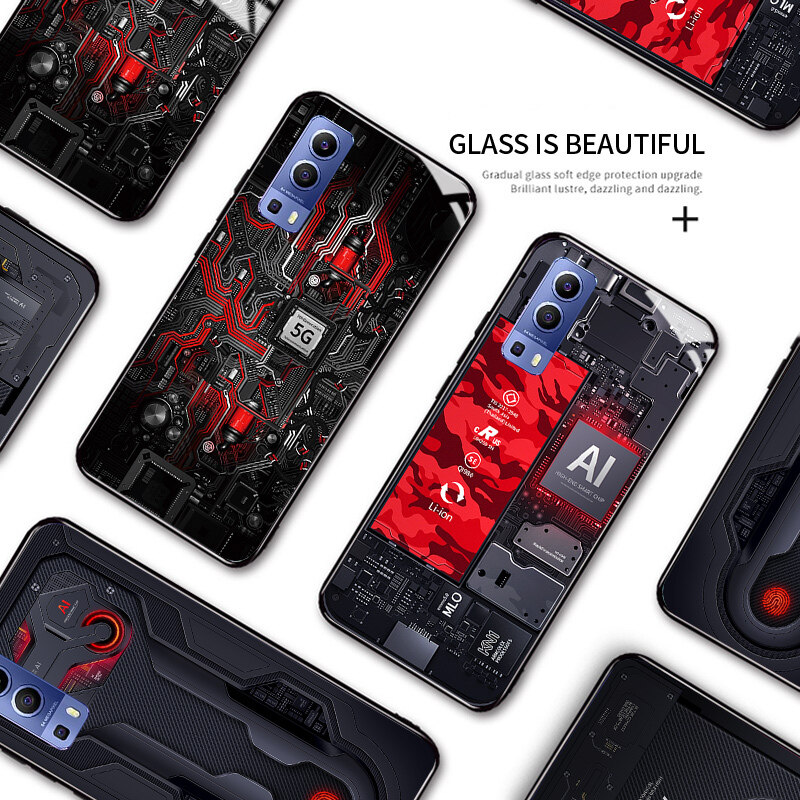 UCUC Case For VIVO Y72 5G casing vivoy72 Technology Circuit Board Explorer Exploration Theme Version Case Tempered Glass Back Cover Casing
