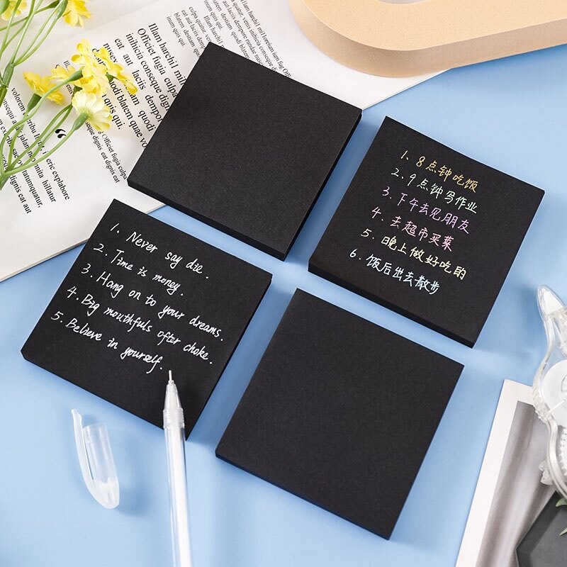 50 Sheets Creative Black Simple Sticky Notes Students Pure Black Message Note Paper Cute Solid Color Notes N Times Sticky Notes