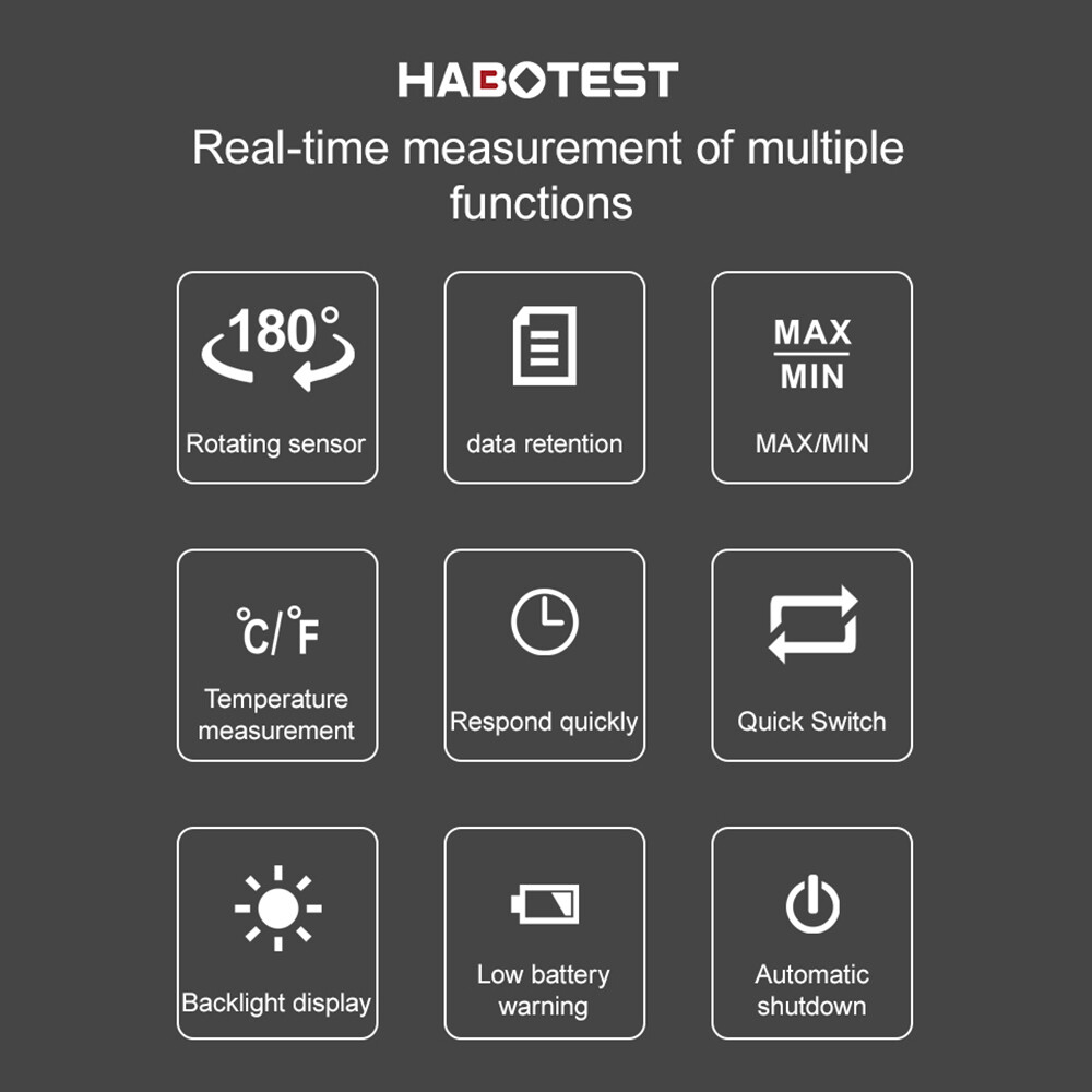 HABOTEST HT603 Digital Lux Meter Light Meter 200,000 Lux Digital Illuminance Meter with LCD Backlight Display Ambient Humidity and Temperature Meter