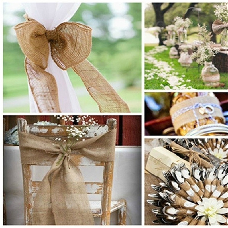 5m Roll Jute Burlap Rustic Hessian Ribbon Tape Strap Wedding Decor