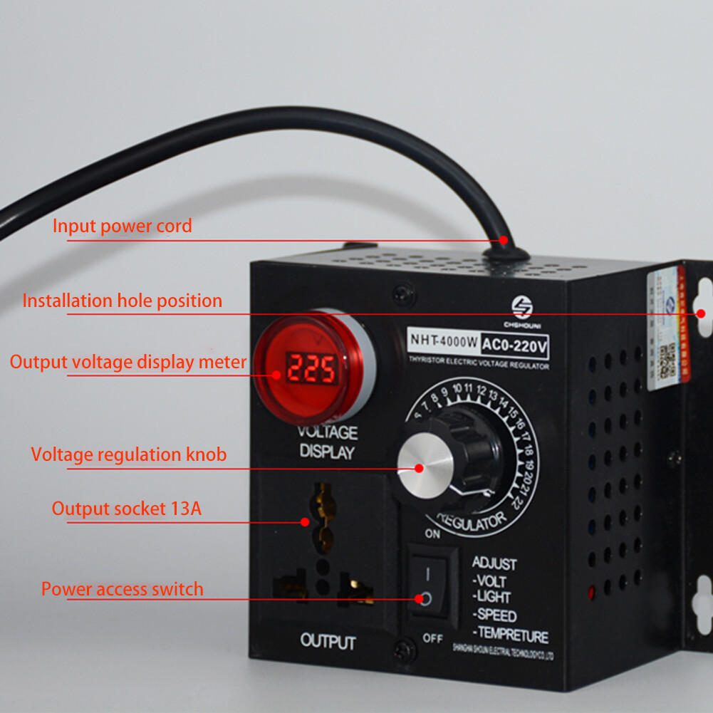 Bộ Điều Chỉnh Điện Áp AC 220V 4000W Bộ Điều Chỉnh Điện Áp Biến Đổi Nhỏ Gọn Bộ Điều Chỉnh Độ Sáng