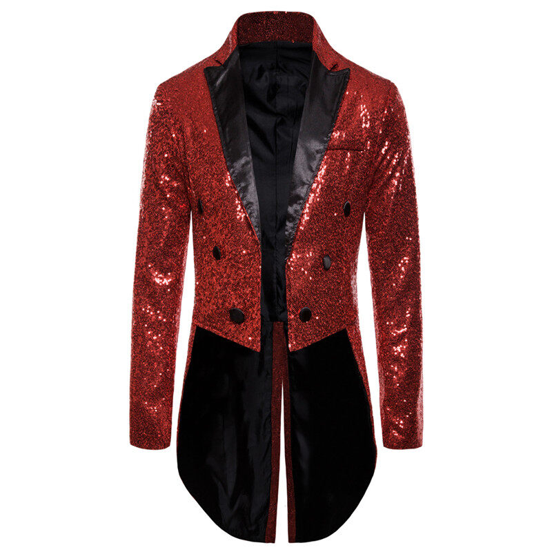 Happybuyner Men Shiny Sequins Suit Jacket Blazer One Button Formal Tuxedo Wedding Party Coat