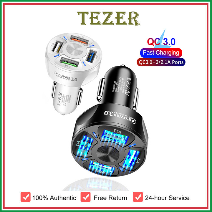 TEZER Bộ Sạc Nhanh USB Cho Xe Hơi Mới 4 Cổng USB 3.1A QC3.0 Bộ Chuyển Đổi