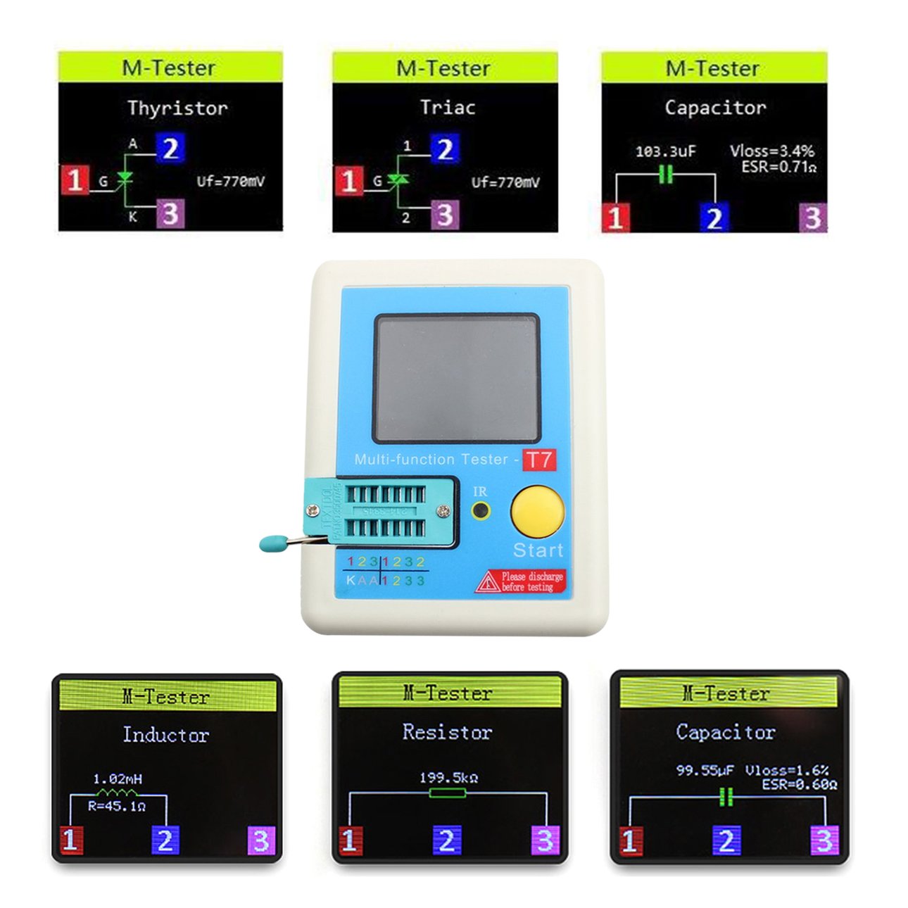 LCR-T7 Transistor Tester, Máy Đo Điện Dung Triode Điốt TFT Máy Đo LCR ESR