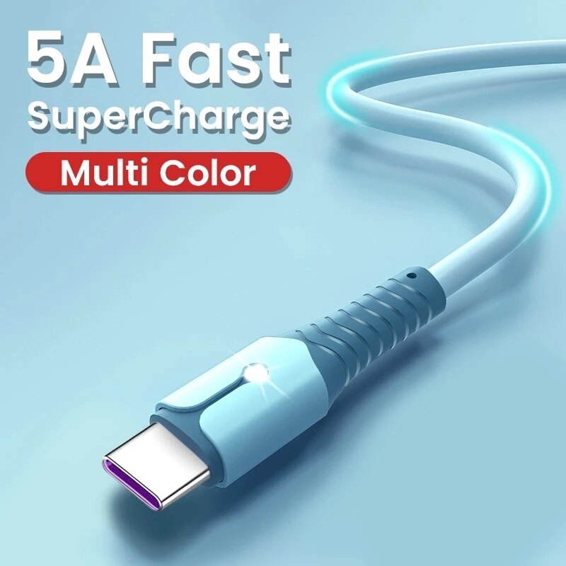 5A Loại C màu kẹo Silicone lỏng siêu nhanh cáp sạc với chỉ số sạc nhanh cáp dữ liệu điện thoại di động