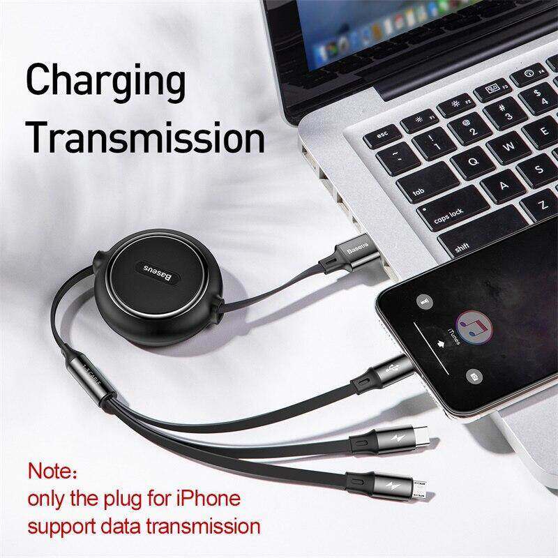 Baseus Cáp USB Thu Gọn 3 Trong 1 Cho iPhone 14 13 Pro Max Bộ Sạc Nhanh 3in1 Cáp Micro USB Type C Cho Samsung Huawei Xiaomi Oppo Vivo