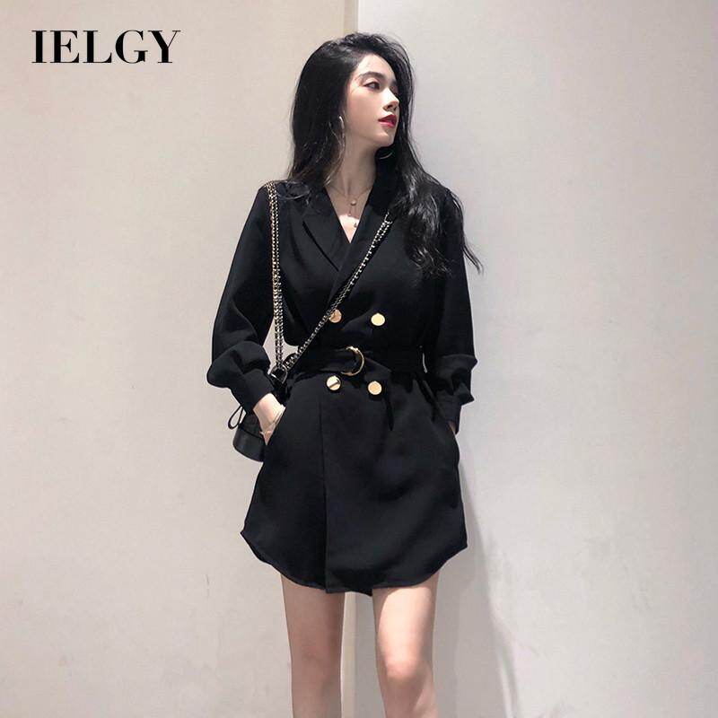 IELGY Women's clothes double breasted coats suits plus size casual long sleeves dresses fashionable all-match